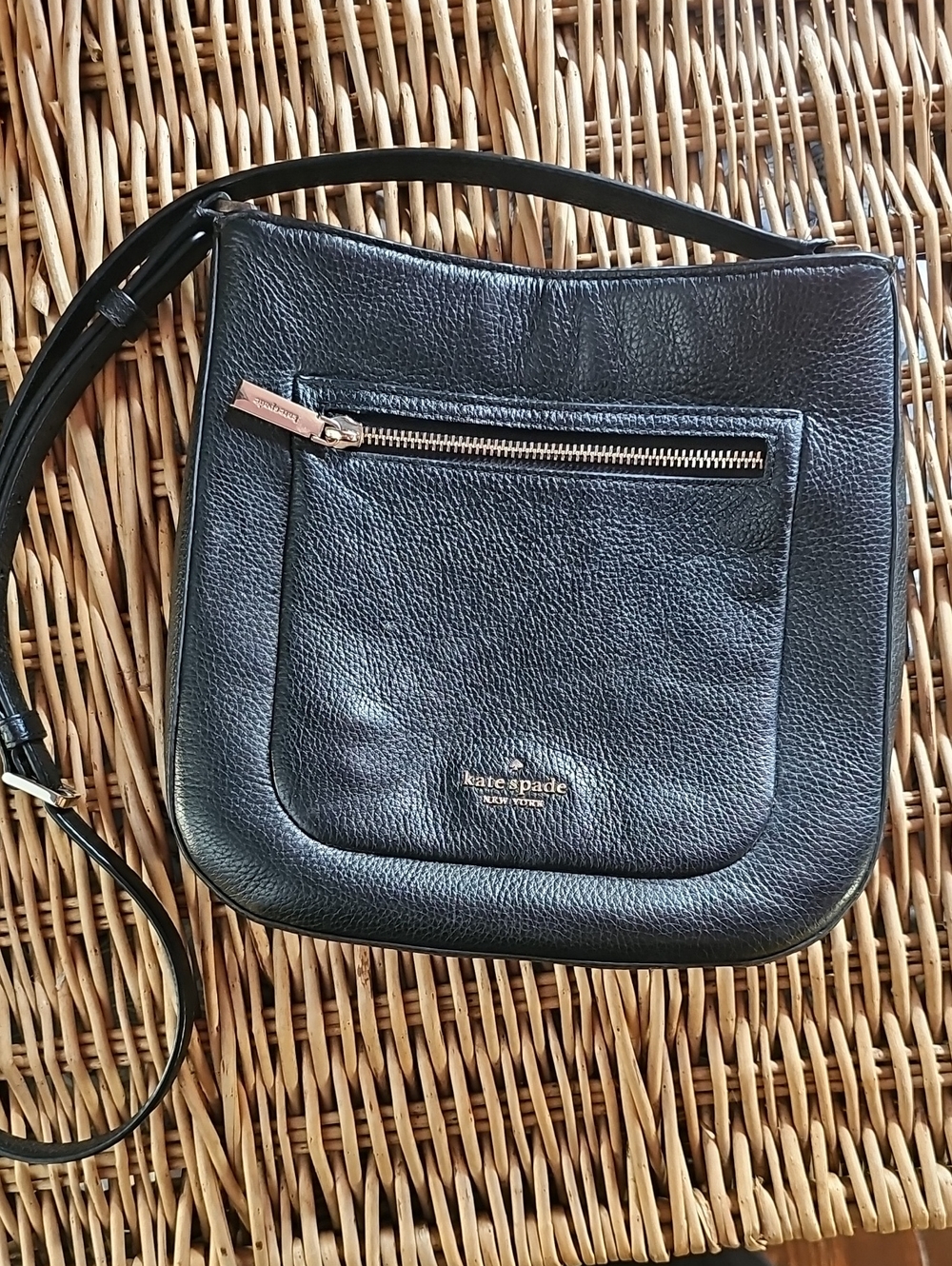 Kate Spade Black Pebbled Leather Crossbody with Gold-Tone Zip